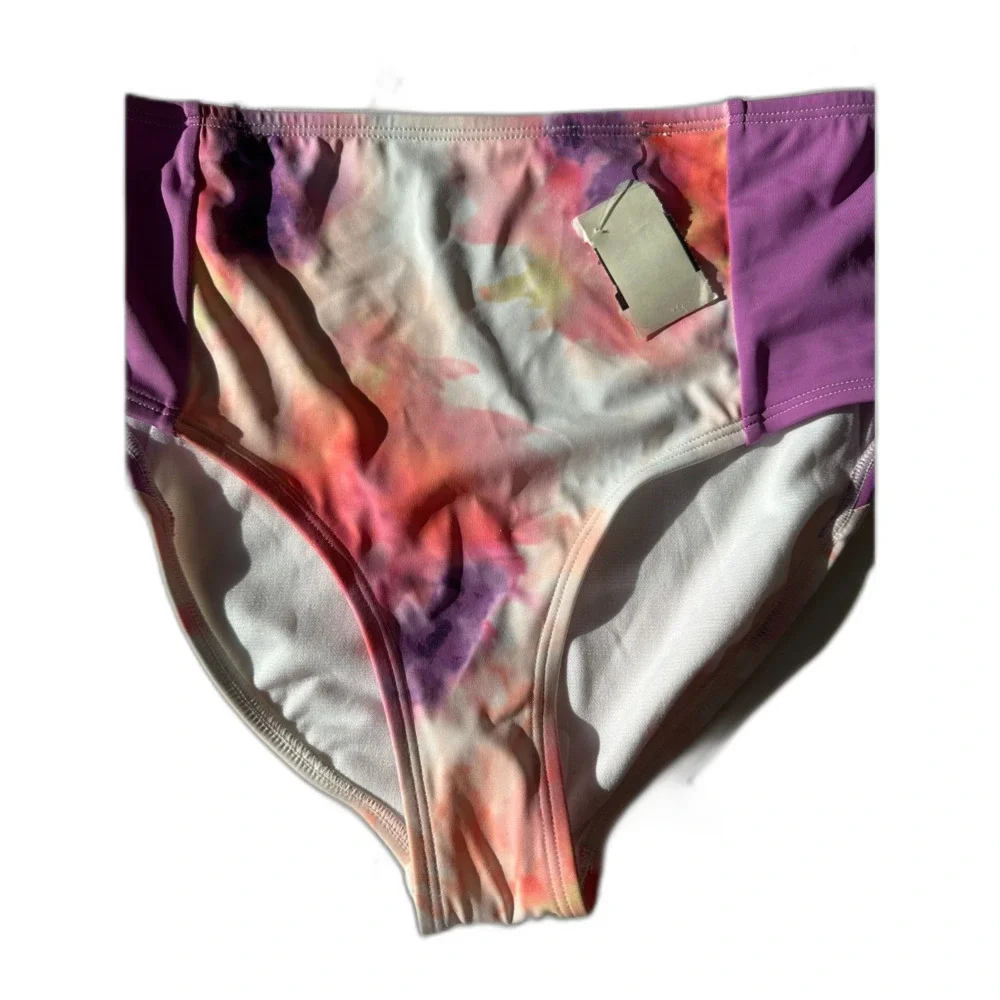 NWT DSG Girls High Waist Swim Bottom Inky Overdye Warm Purple Tie Dye Size XS